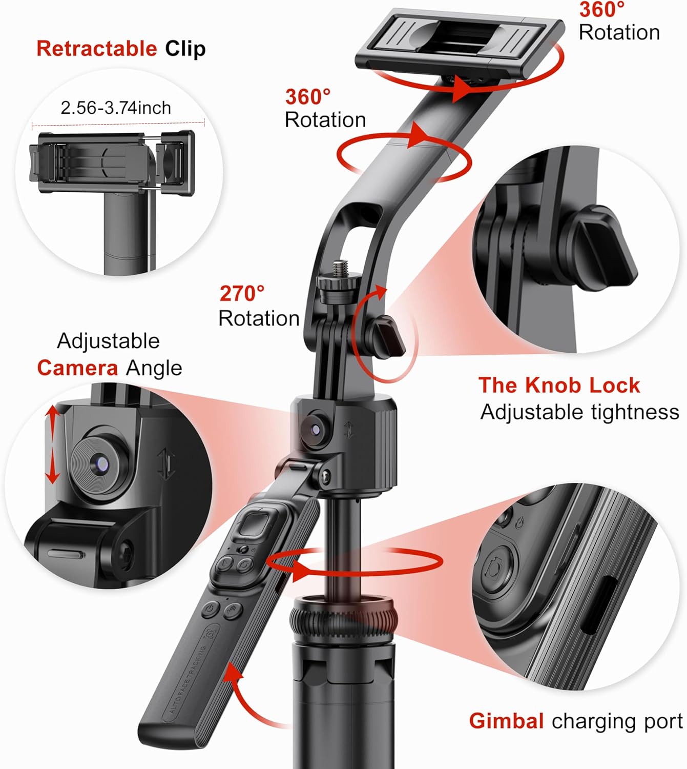 AI Auto Face Tracking Selfie Gimbal Tripod